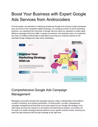 Boost Your Business with Expert Google Ads Services from Androcoders