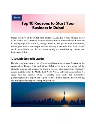 Top 10 Reasons to Start Your Business in Dubai