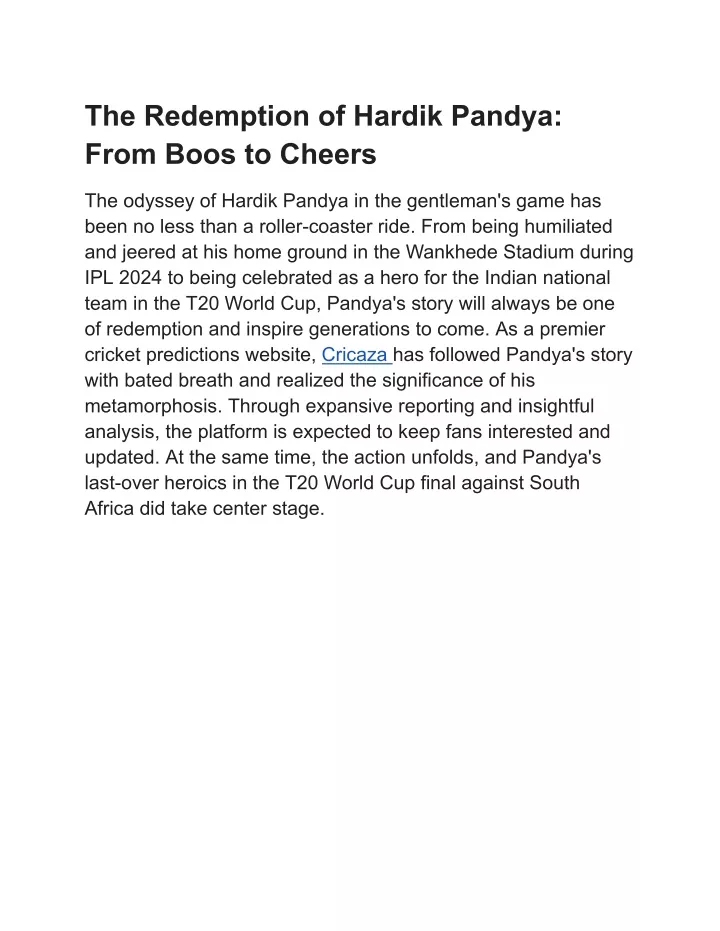 the redemption of hardik pandya from boos