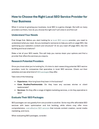 How to Choose the Right Local SEO Service Provider for Your Business