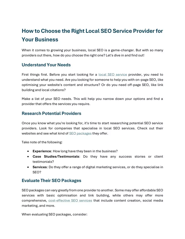 how to choose the right local seo service