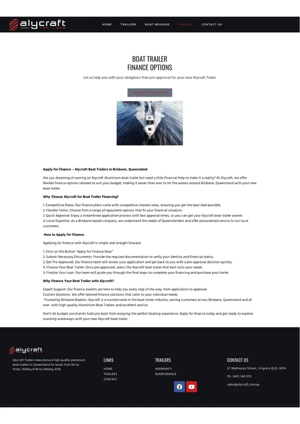 Finance Your Dream Boat Trailer with Alycraft