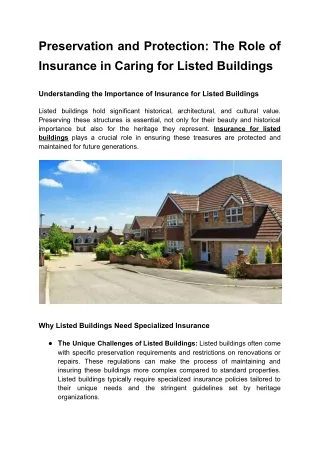 Preservation and Protection: The Role of Insurance in Caring for Listed Building