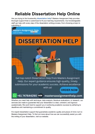 Reliable Dissertation Help Online