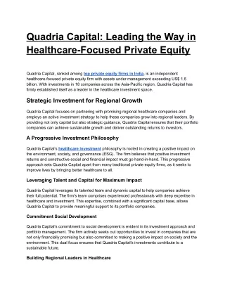 Quadria Capital_ Leading the Way in Healthcare-Focused Private Equity