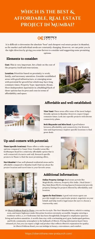 Which is the best & affordable, Real Estate Project in Mumbai