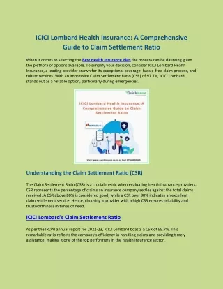 ICICI Lombard Health Insurance A Comprehensive Guide to Claim Settlement Ratio