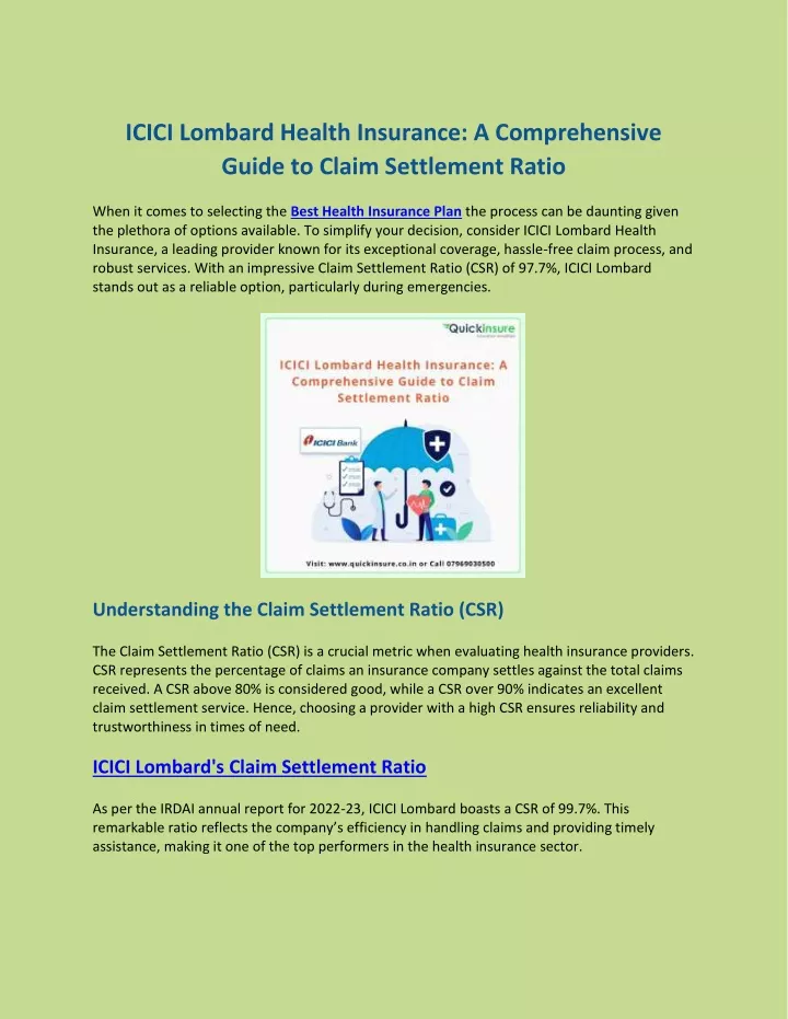 icici lombard health insurance a comprehensive