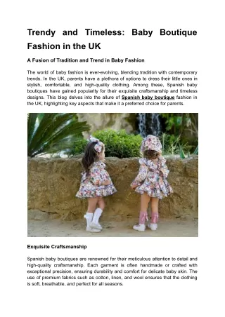 Trendy and Timeless: Baby Boutique Fashion in the UK