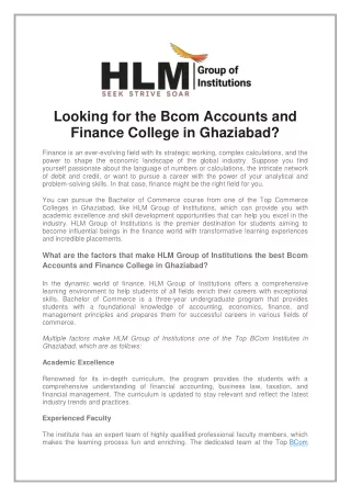 Looking for the Bcom Accounts and Finance College in Ghaziabad