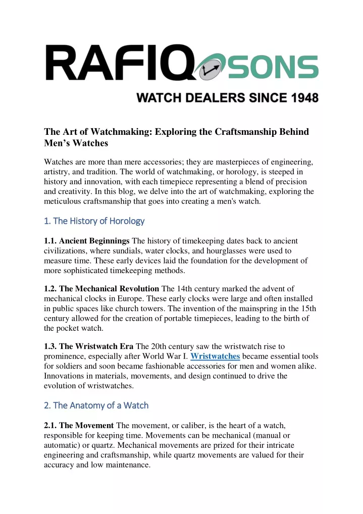 the art of watchmaking exploring