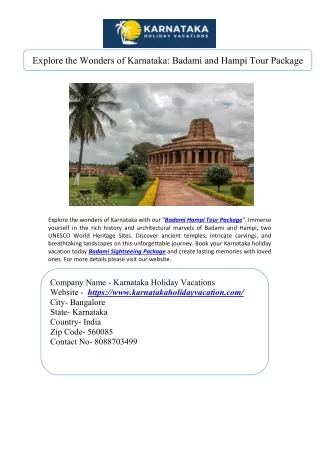 Explore the Wonders of Karnataka Badami and Hampi Tour Package