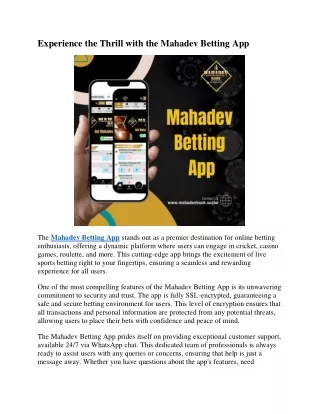 Experience the Thrill with the Mahadev Betting App