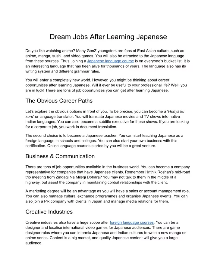 dream jobs after learning japanese