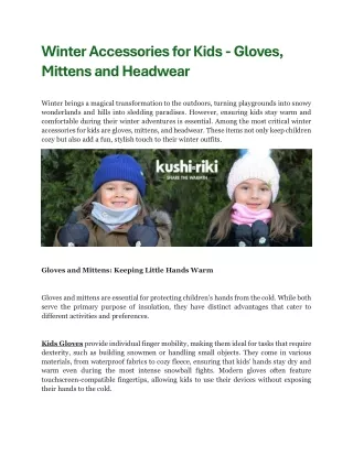 Winter Accessories for Kids - Gloves, Mittens and Headwear