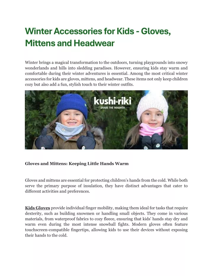 winter accessories for kids gloves mittens