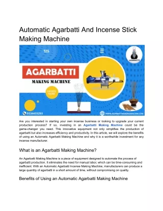 automatic agarbatti and incense stick making