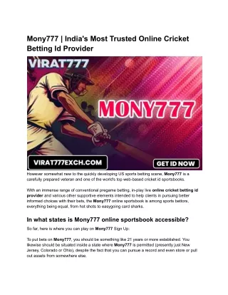 Mony777 _ India's Most Trusted Online Cricket Betting Id Provider