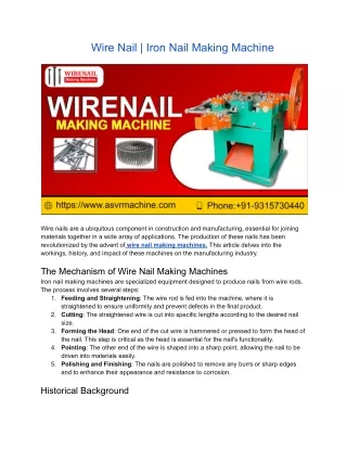 Wire Nail - Iron Nail Making Machine