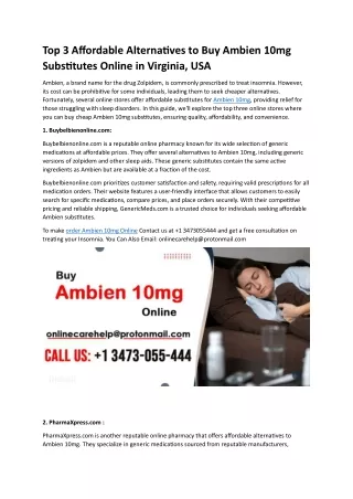 Top 3 Affordable Alternatives to Buy Ambien 10mg Substitutes Online in Virginia,USA