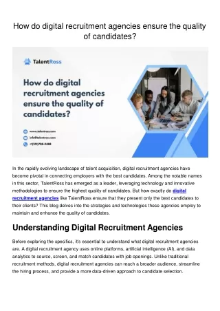 How do digital recruitment agencies ensure the quality of candidates