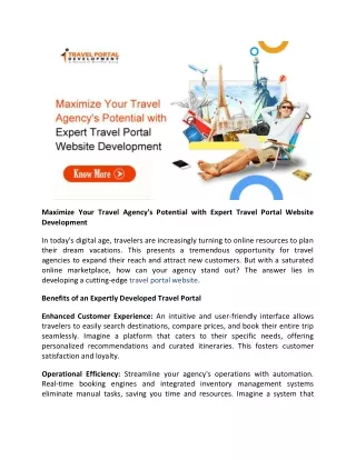 Maximize Your Travel Agency's Potential with Expert Travel Portal Website Development