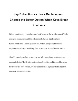 Key Extraction vs. Lock Replacement: Analyzing the Best Solution for Broken Keys