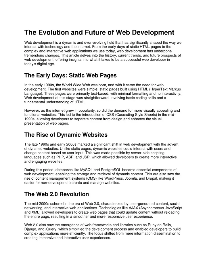 the evolution and future of web development