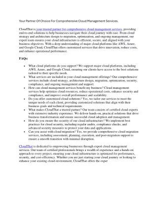 Your Partner Of Choice For Comprehensive Cloud Management Services