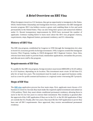 A Brief Overview on EB5 Visa