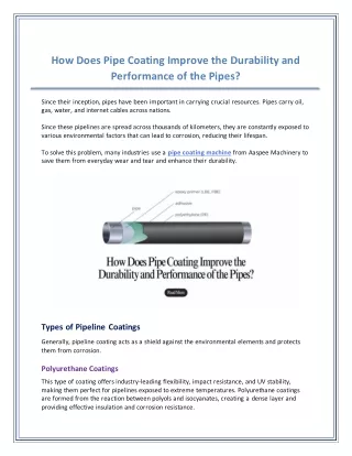 How Does Pipe Coating Improve the Durability and Performance of the Pipes