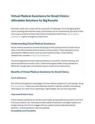 Virtual Medical Assistance for Small Clinics Affordable Solutions for Big Results