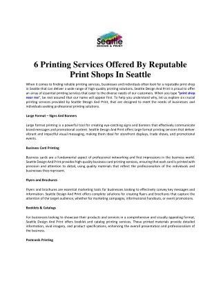 6 Printing Services Offered By Reputable Print Shops In Seattle