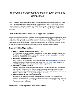 Your Guide to Approved Auditors in SAIF Zone and Compliance