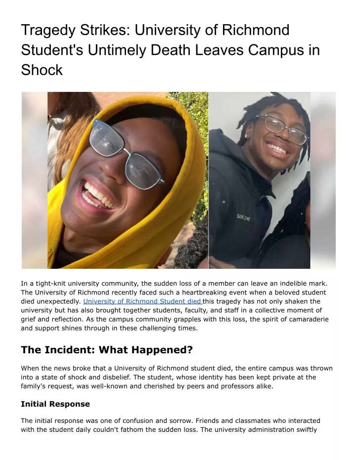 tragedy strikes university of richmond student