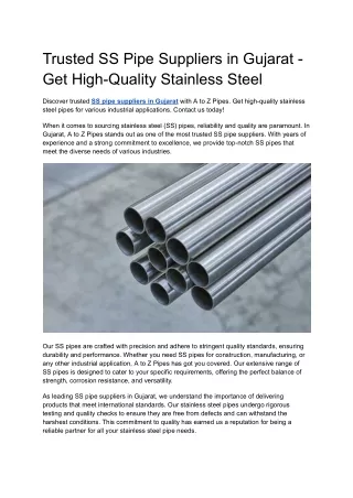 Trusted SS Pipe Suppliers in Gujarat - Get High-Quality Stainless Steel