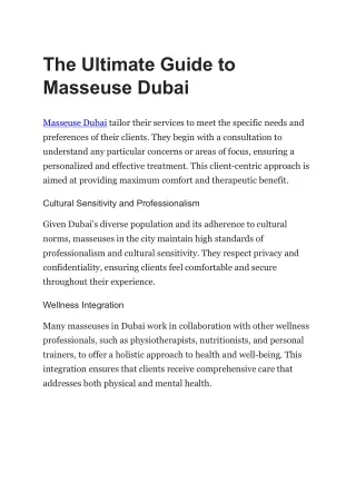 The Ultimate Guide to Masseuse Dubai