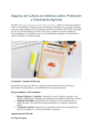 Mercado de Seguros de Cultivos en América Latina