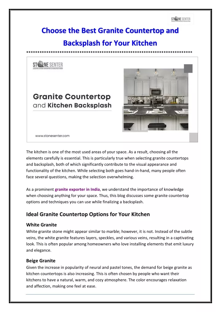 PPT - Choose the Best Granite Countertop and Backsplash for Your ...