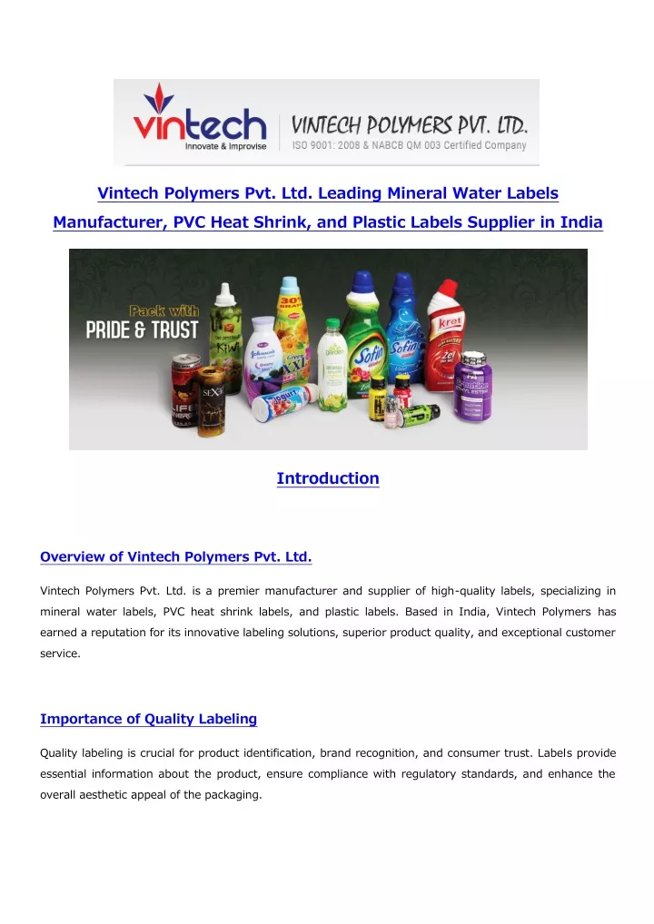 vintech polymers pvt ltd leading mineral water