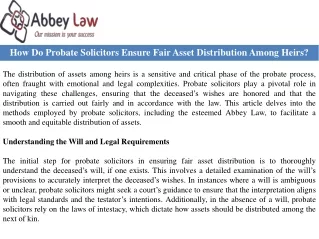 How Do Probate Solicitors Ensure Fair Asset Distribution Among Heirs?