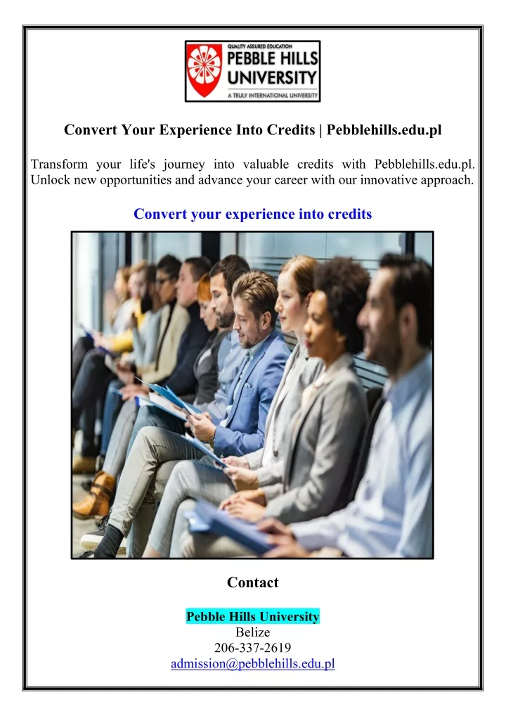 convert your experience into credits pebblehills