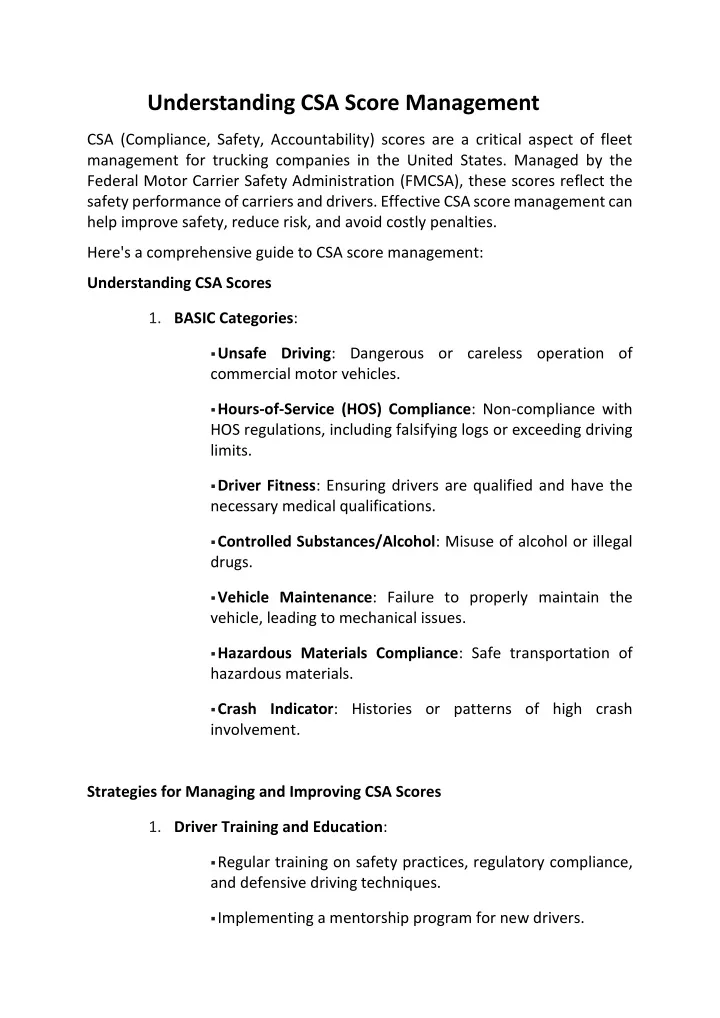 understanding csa score management