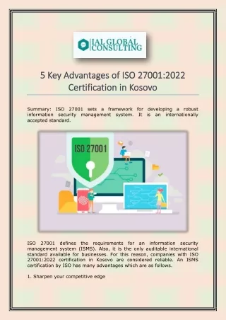 5 Key Advantages of ISO 270012022 Certification in Kosovo