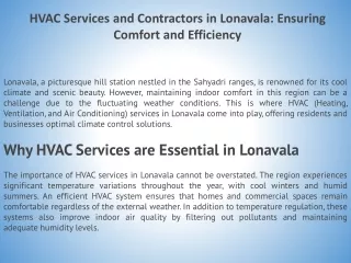 HVAC Services and Contractors in Lonavala Ensuring Comfort and Efficiency