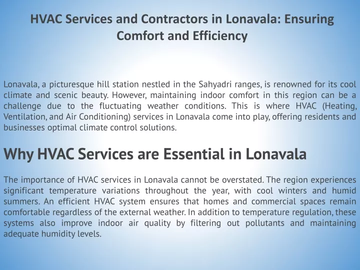 hvac services and contractors in lonavala