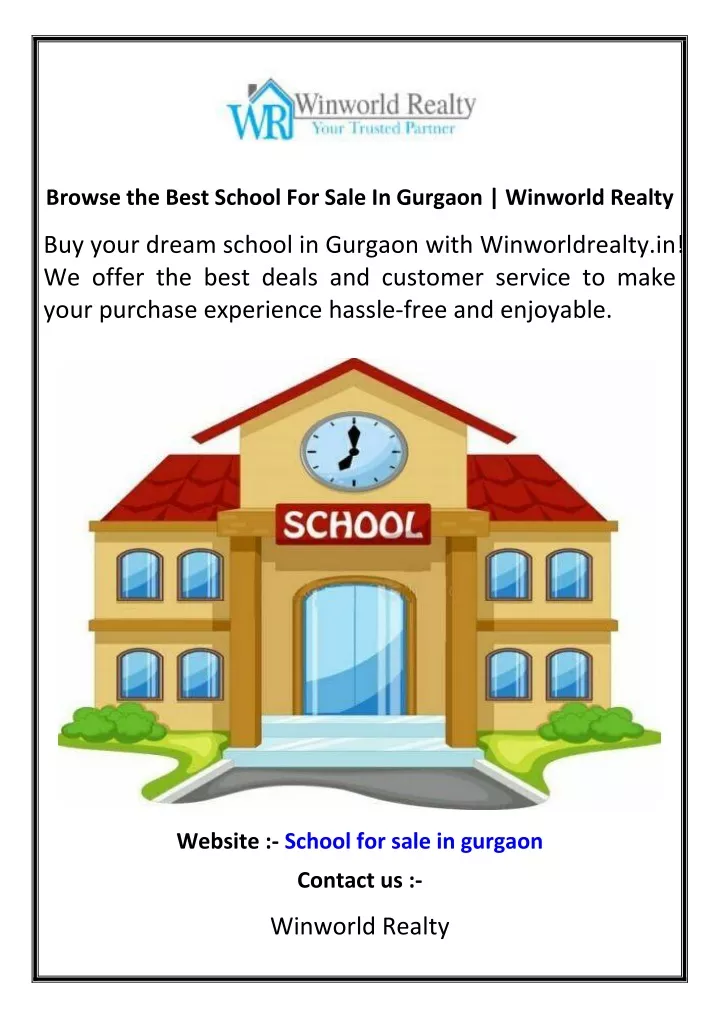 browse the best school for sale in gurgaon