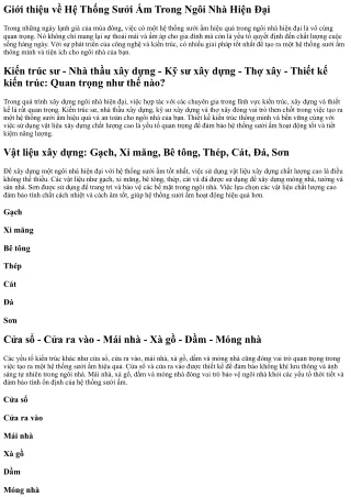 Hệ Thống Sưởi Ấm Trong Ngôi Nhà Hiện Đại: Các Giải Pháp Tốt Nhất