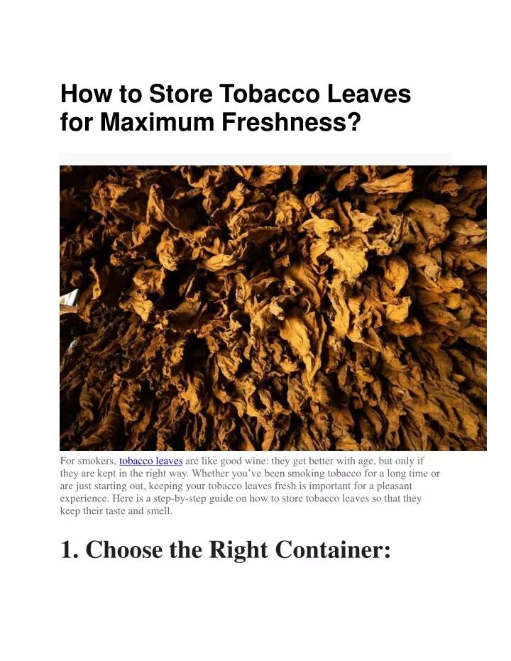 how to store tobacco leaves for maximum freshness