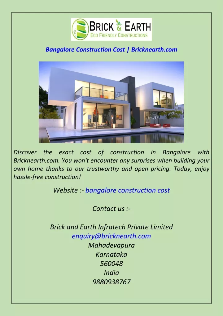 bangalore construction cost bricknearth com